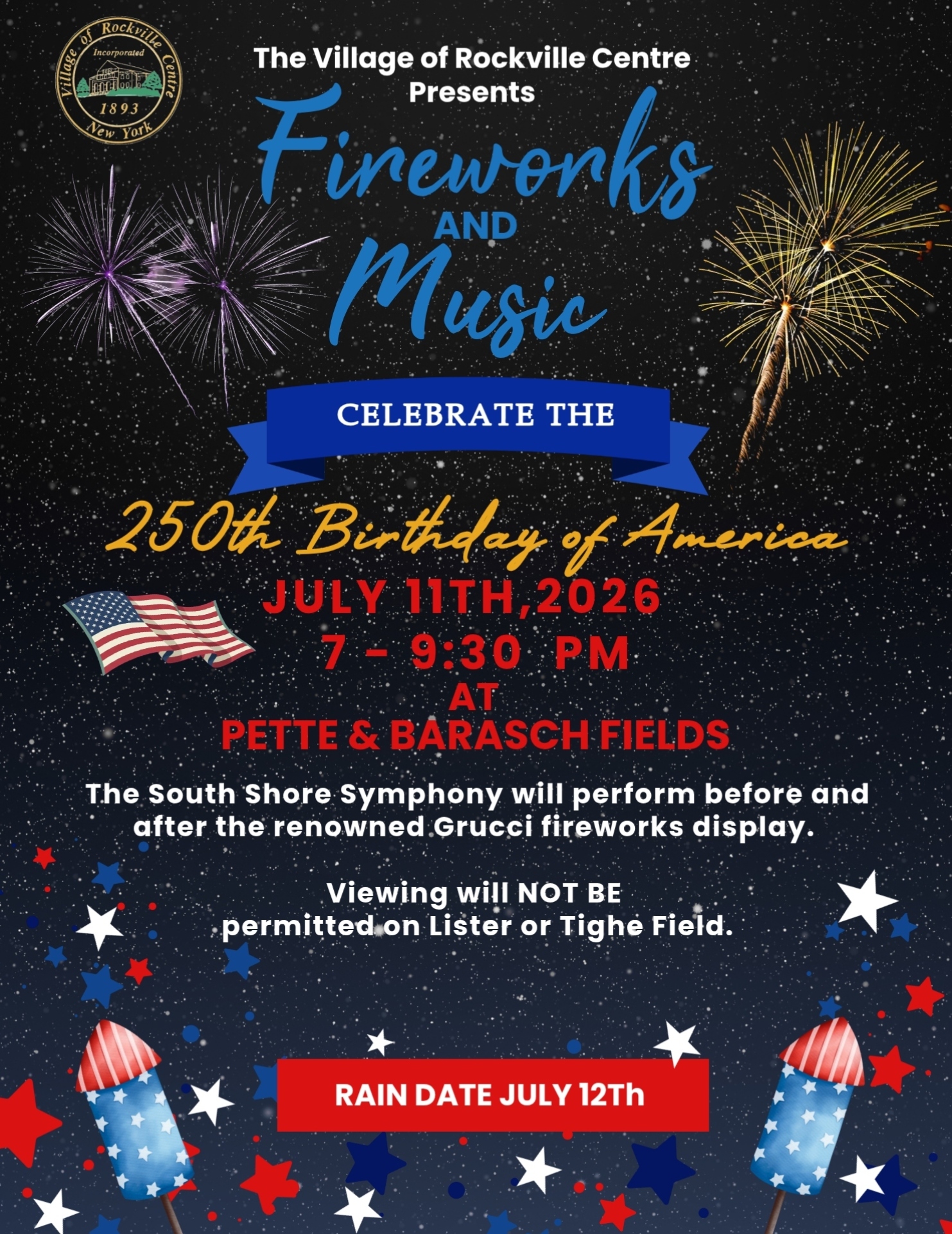 Fireworks, American Flag, Red white and blue stars with red white and blue rockets