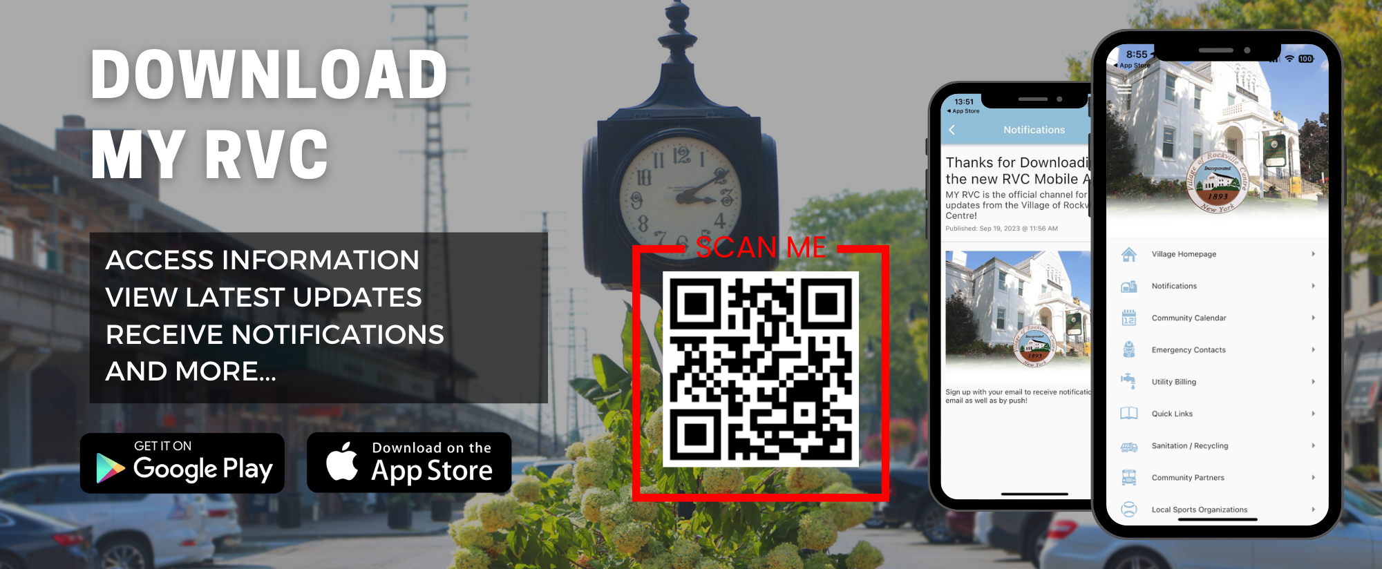 Village Clock QR Code and phones using app    