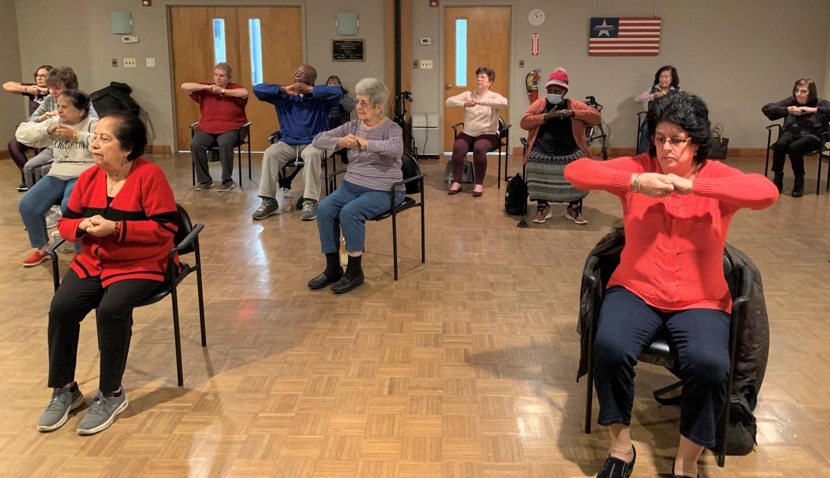 Sandel members in Yoga Class
